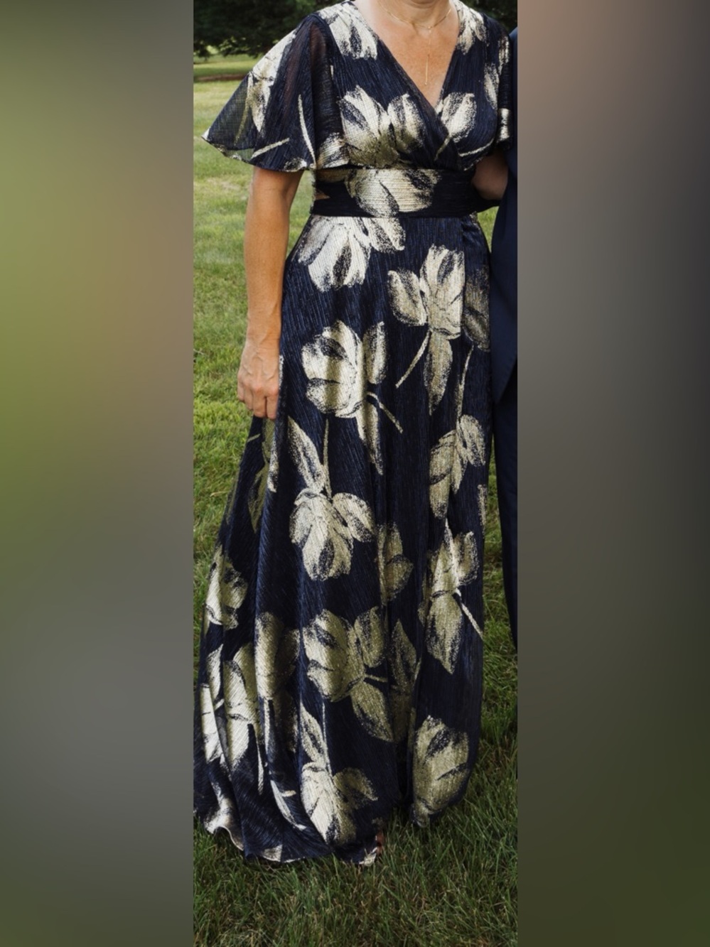 Betsy & Adam Navy mother of groom / mother of bride maxi dress with Gold Floral